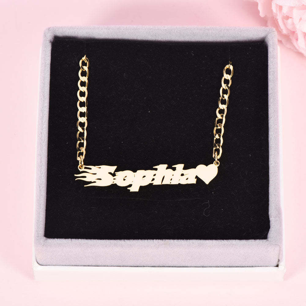Italics Letters with Heart Nameplate Pendant Personalized Custom Name Necklace-silviax