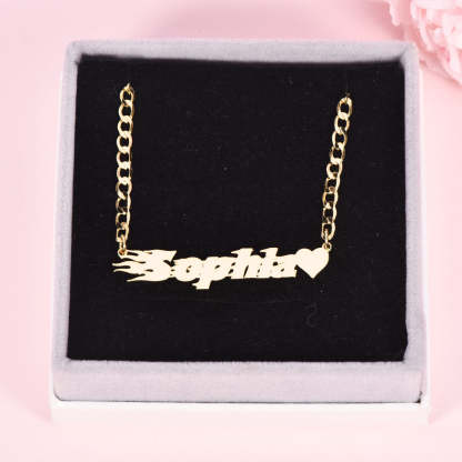 Italics Letters with Heart Nameplate Pendant Personalized Custom Name Necklace-silviax