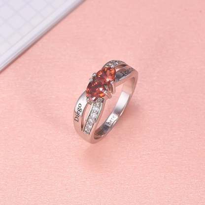 Personalized 2 Heart Birthstone And 2 Names Mothers Engraved Ring-silviax
