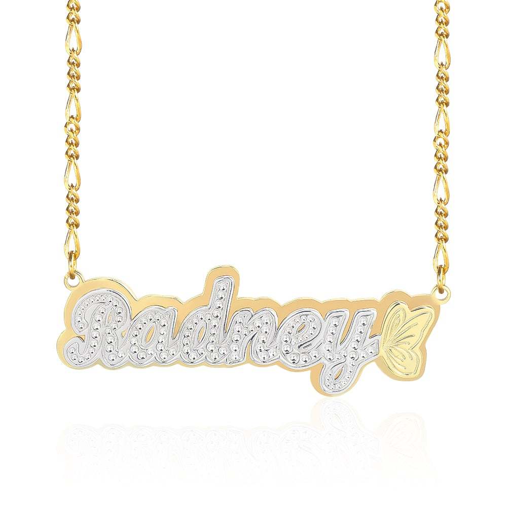 Butterfly Double Plate Two-tone Personalized Custom Gold Plated Name Necklace-silviax