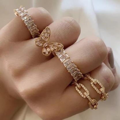 5mm Emerald Cut Inlaid White Square Zircon Gold Plated Ring-silviax