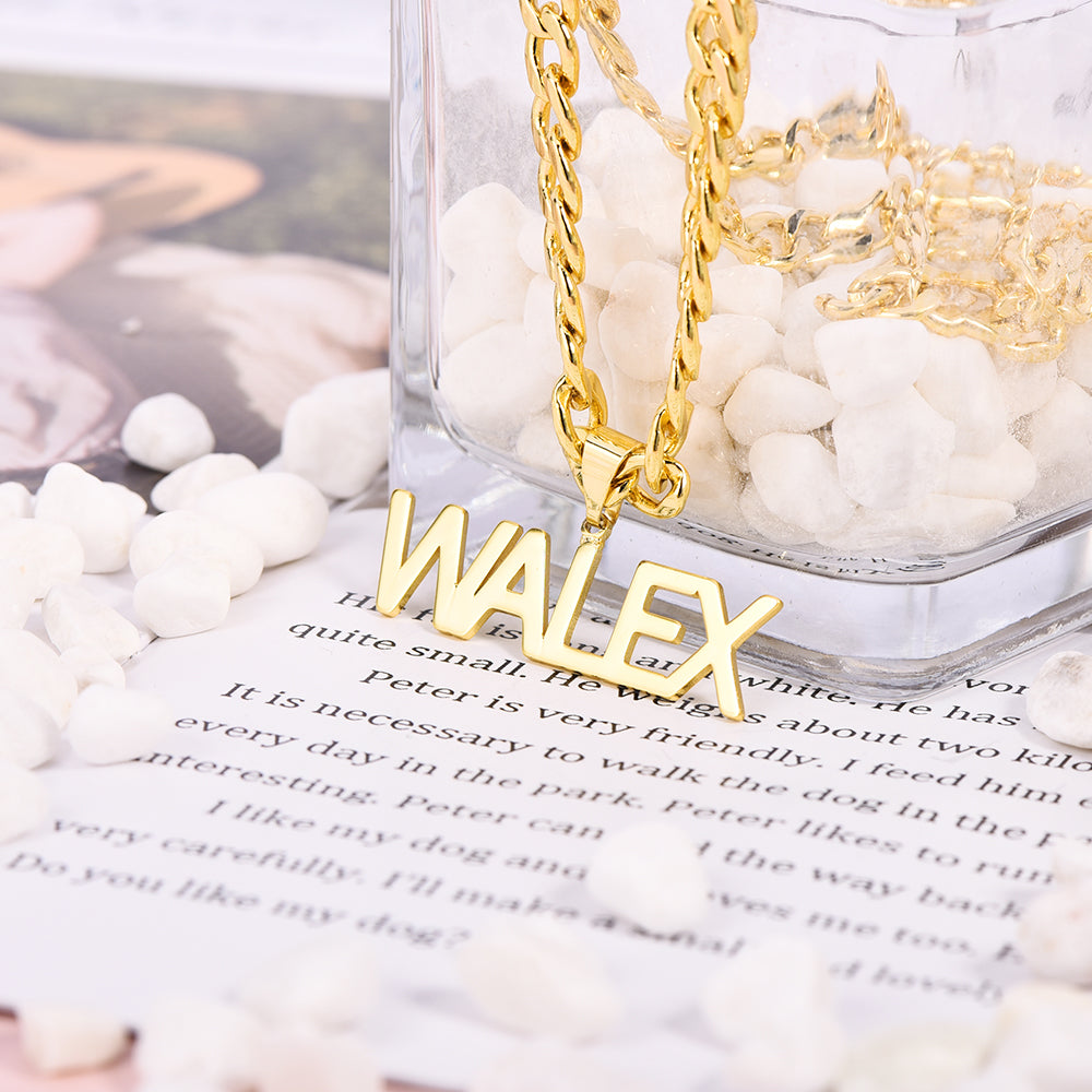 Capital Letter Nameplate Pendant With 6mm Cuban Chain Personalized Custom Gold Plated Name Necklace-silviax