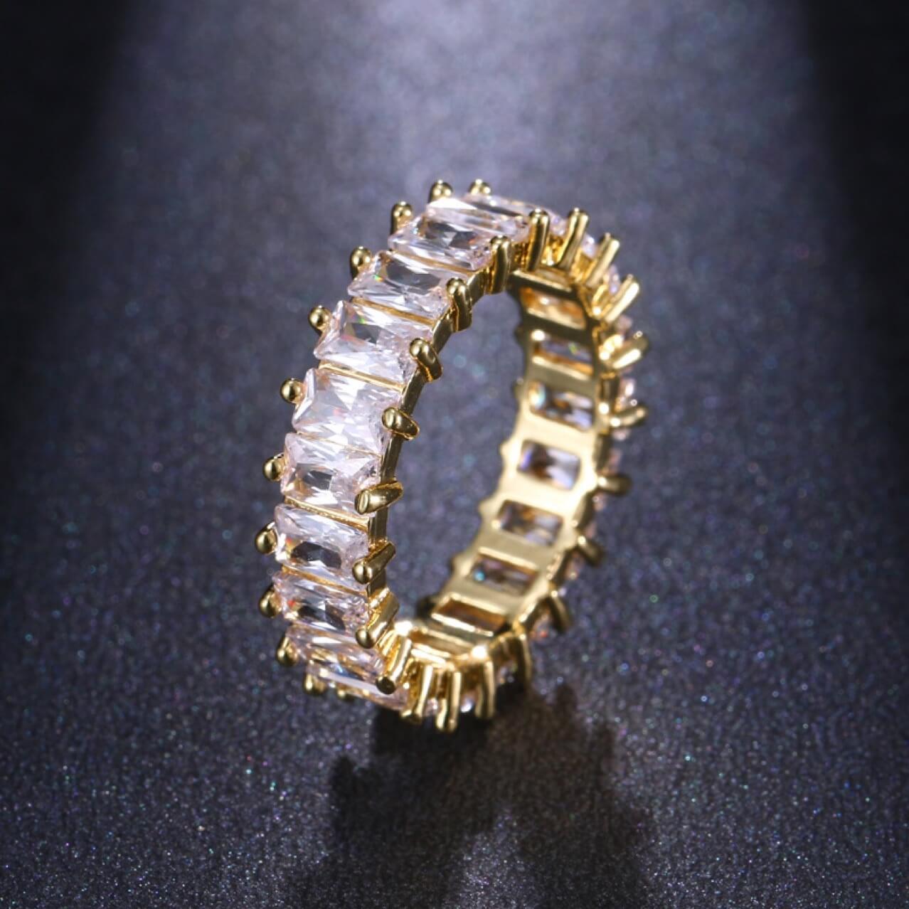 5mm Emerald Cut Inlaid White Square Zircon Gold Plated Ring-silviax