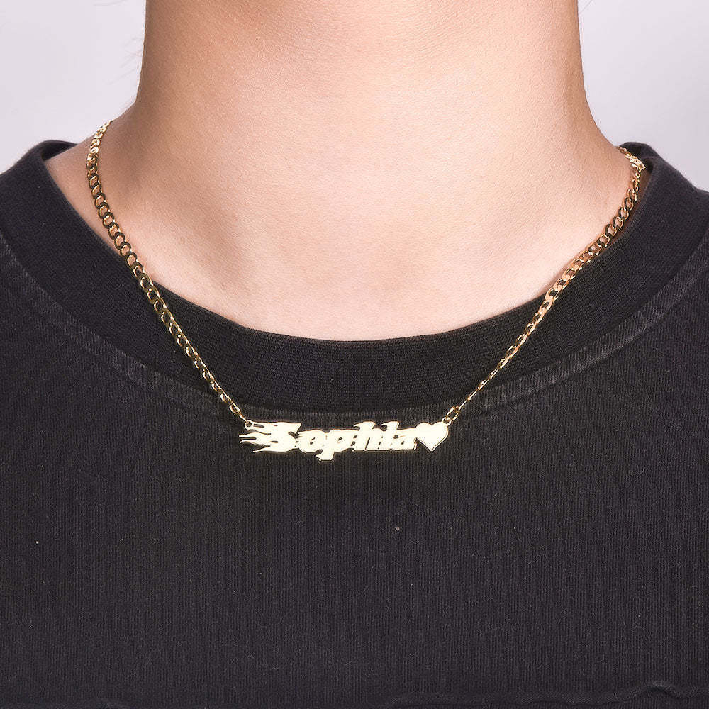 Italics Letters with Heart Nameplate Pendant Personalized Custom Name Necklace-silviax