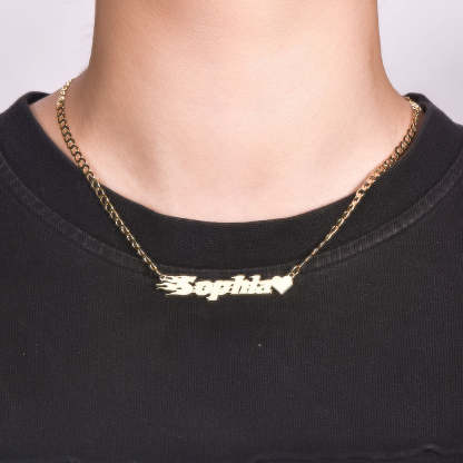 Italics Letters with Heart Nameplate Pendant Personalized Custom Name Necklace-silviax