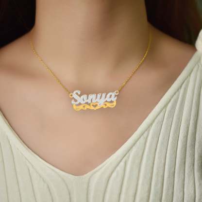 Hollow Heart Two Tone Gold Plated Personalized Custom Name Necklace-silviax