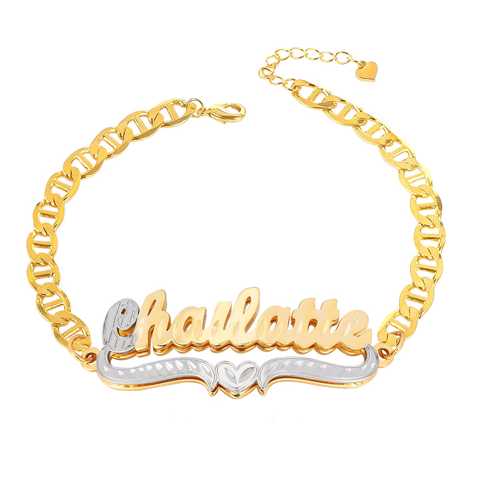 Two Tone Gold Plated Personalized Heart Name Bracelet-silviax