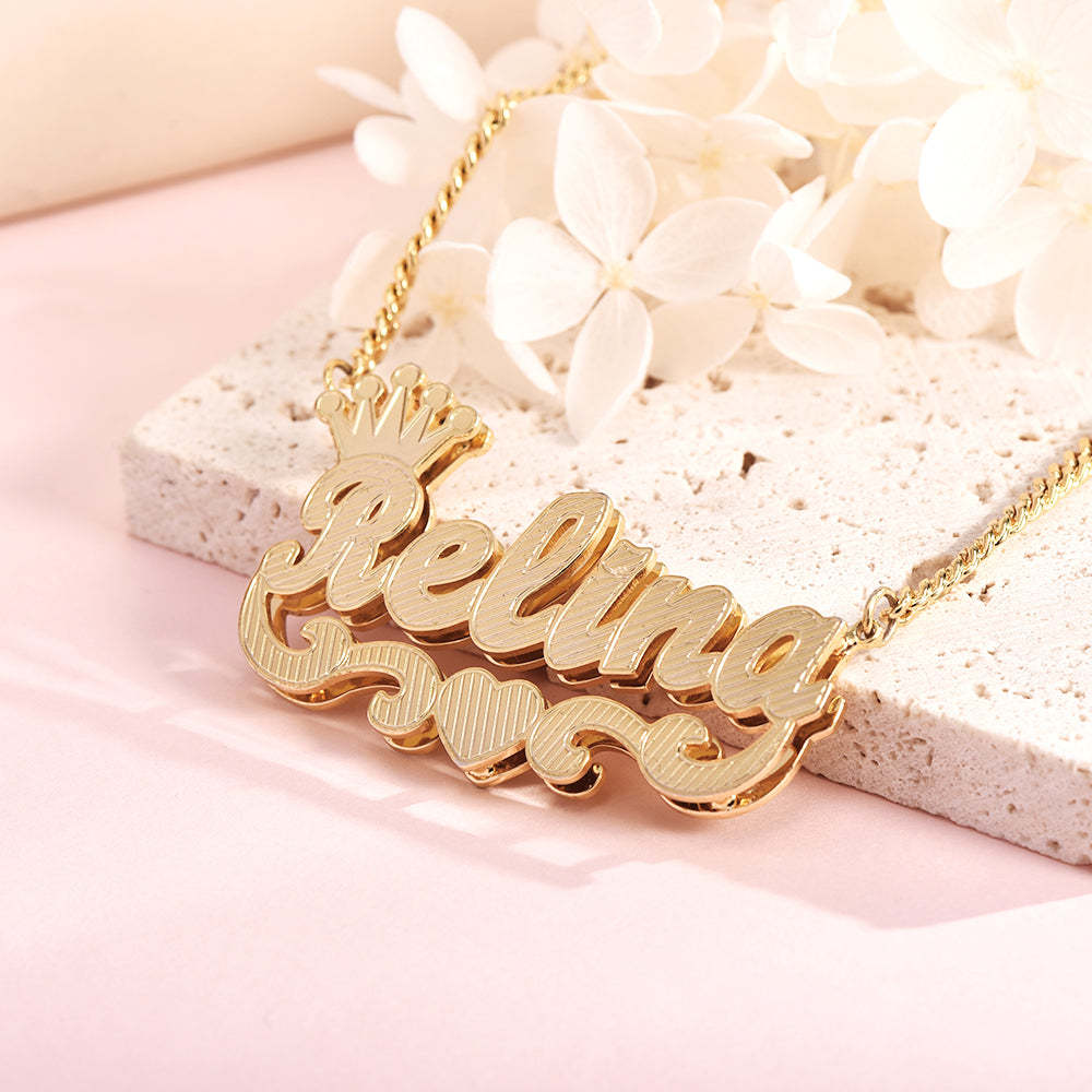 Teddy XOXO Chain Crown Heart Name Bracelet and Double Layer Crown Heart Name Necklace Personalized Custom Gold Plated Set-silviax