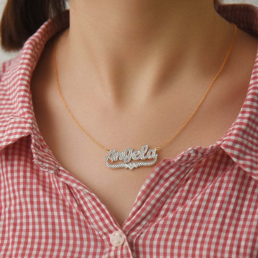 Gold Plated Personalized Two Tone Heart Name Necklace-silviax