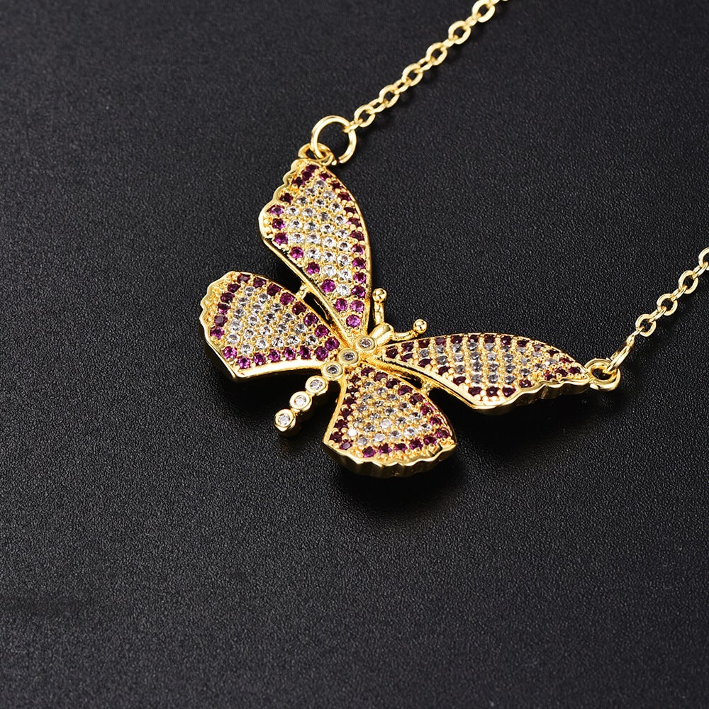 Gold-plated Zircon Butterfly Necklace-silviax