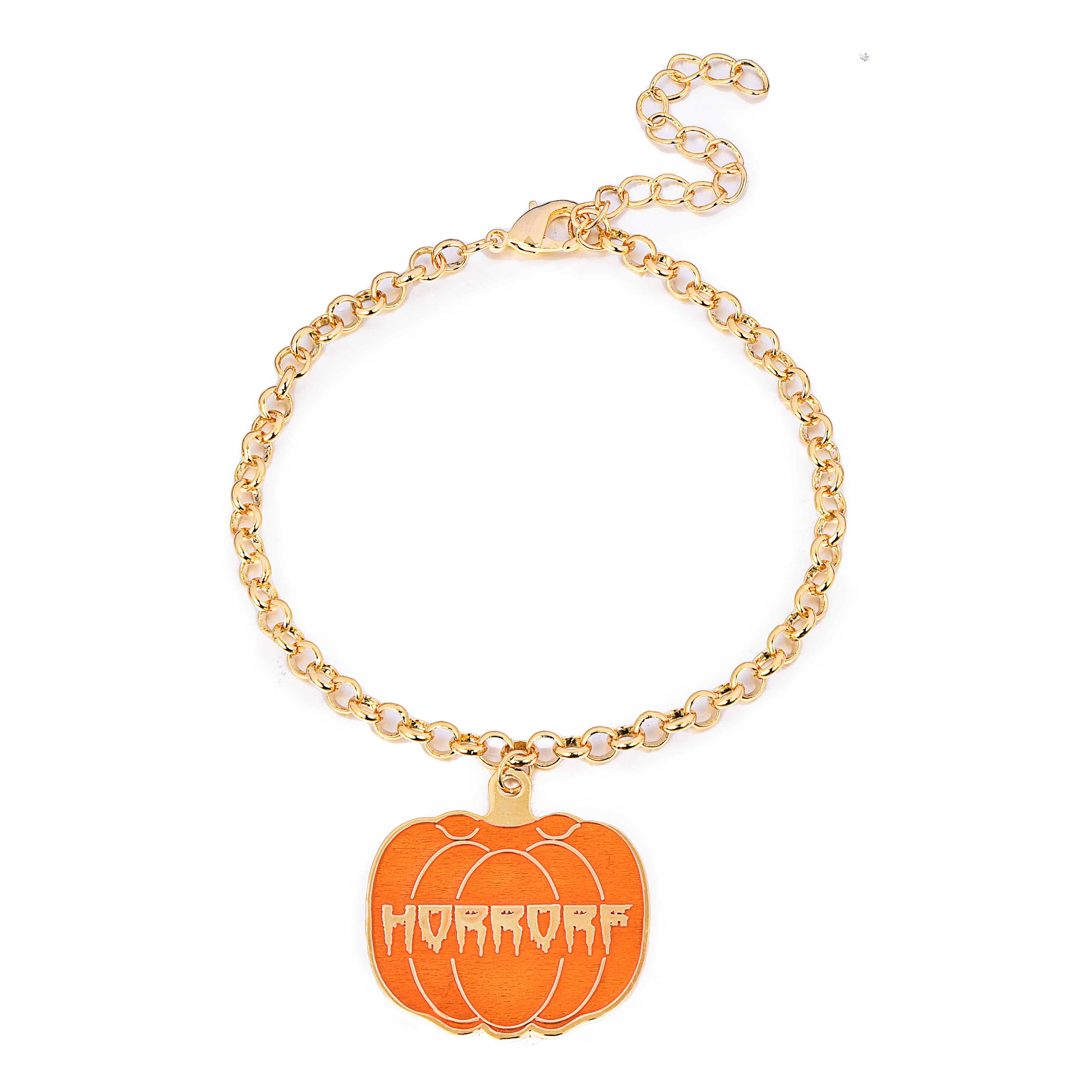 Halloween Pumpkin Pendant Personalized Custom Gold Plated Name Bracelet  