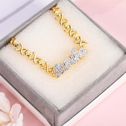 Double Layer Nameplate Personalized Custom Gold Plated Name Bracelet-silviax