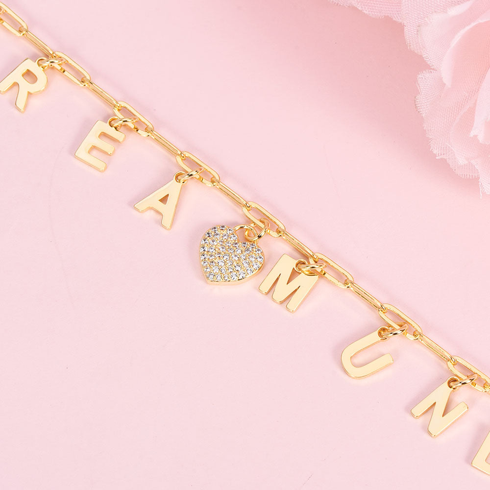 Personalized Capital Letter Name Necklace with Zircon Heart Inside-silviax