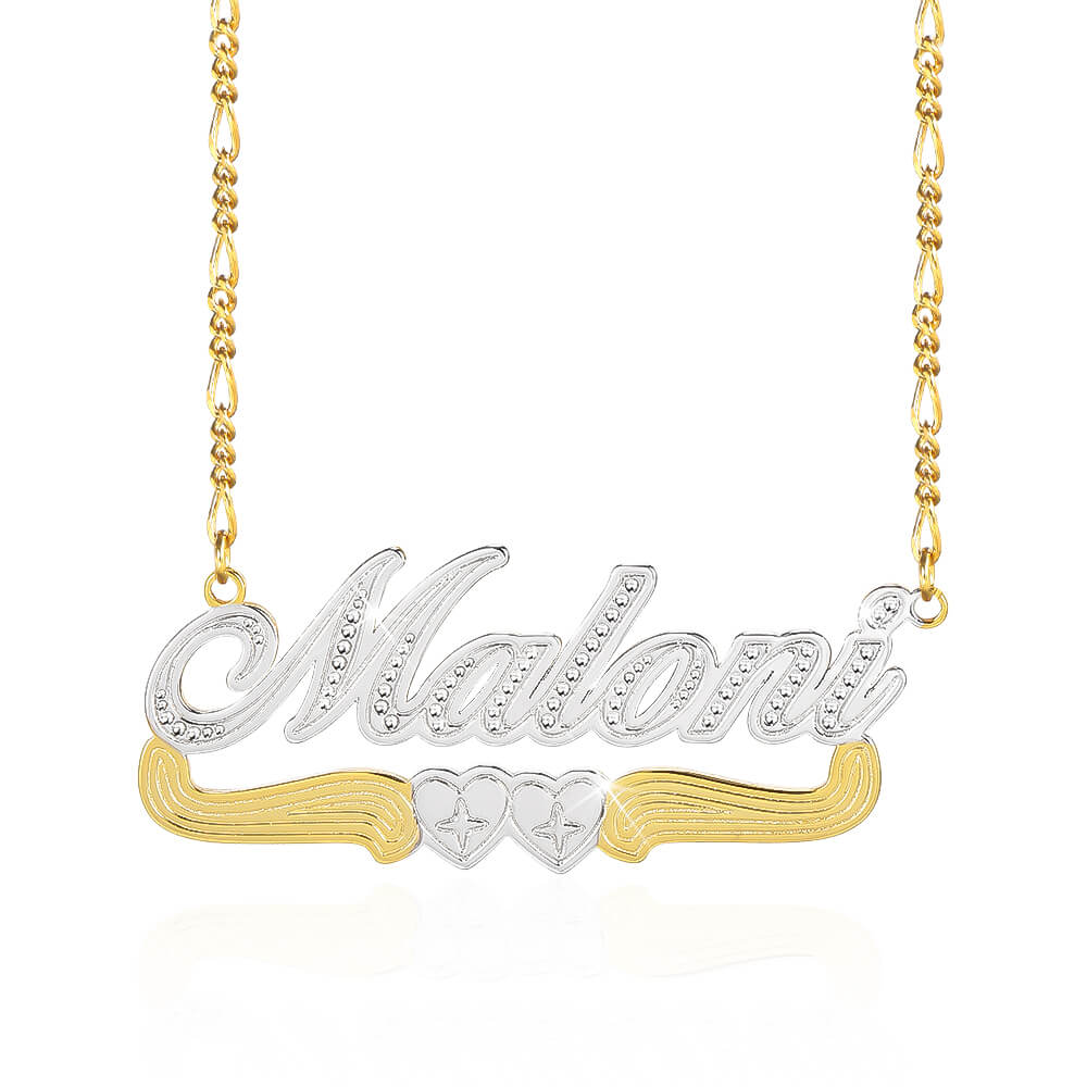 Two Tone Two Heart Custom Gold Plated Name Necklace-silviax