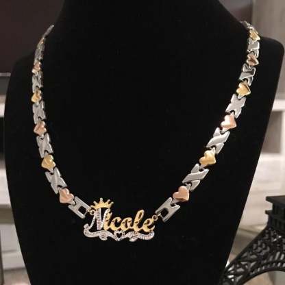 Three Tone XOXO Chain with Crown Heart Gold Plated Personalized Custom Two Tone Name Necklace-silviax