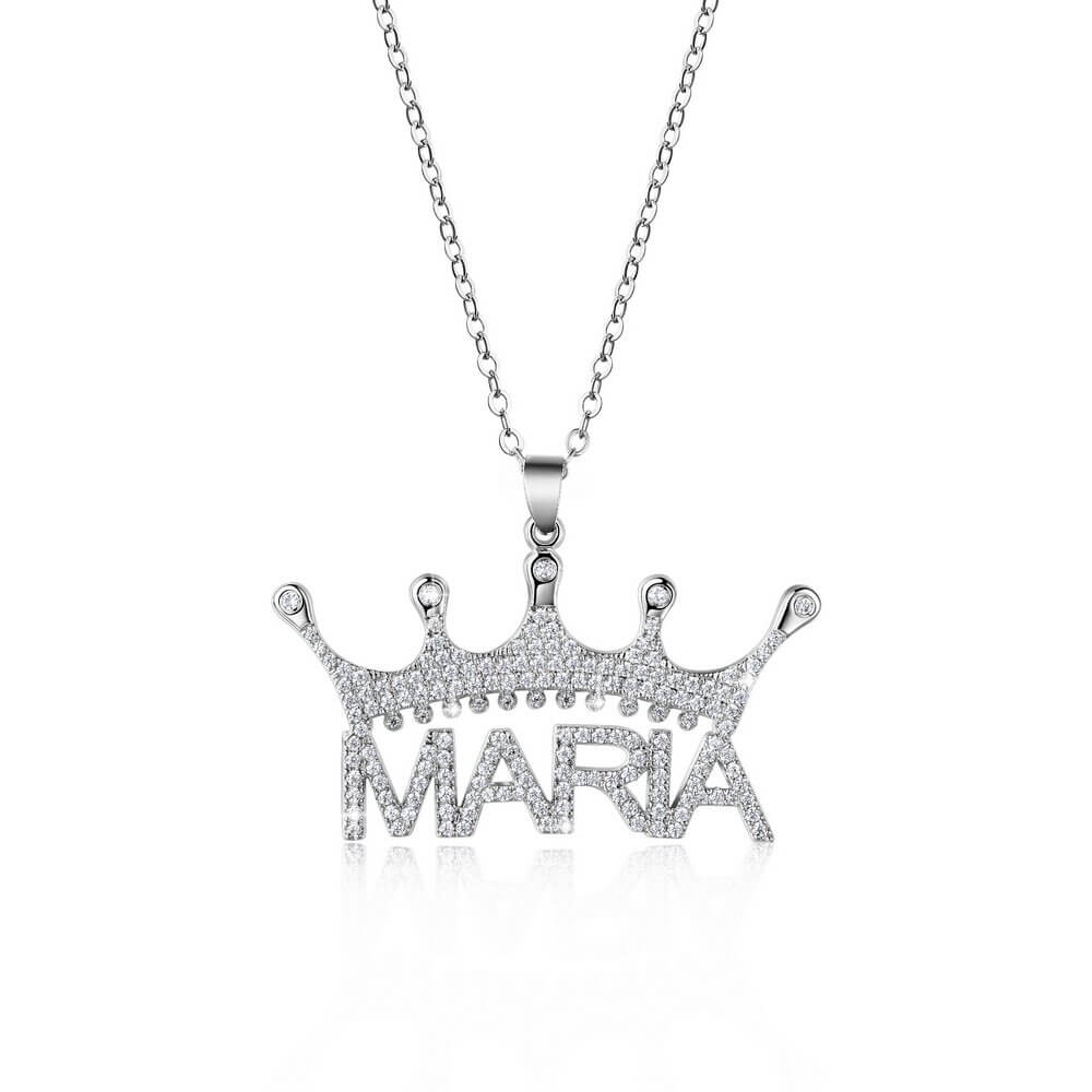 Crown Capital Letter Personalized Custom White Gold Name Necklace with Full Inlaid Zircon-silviax