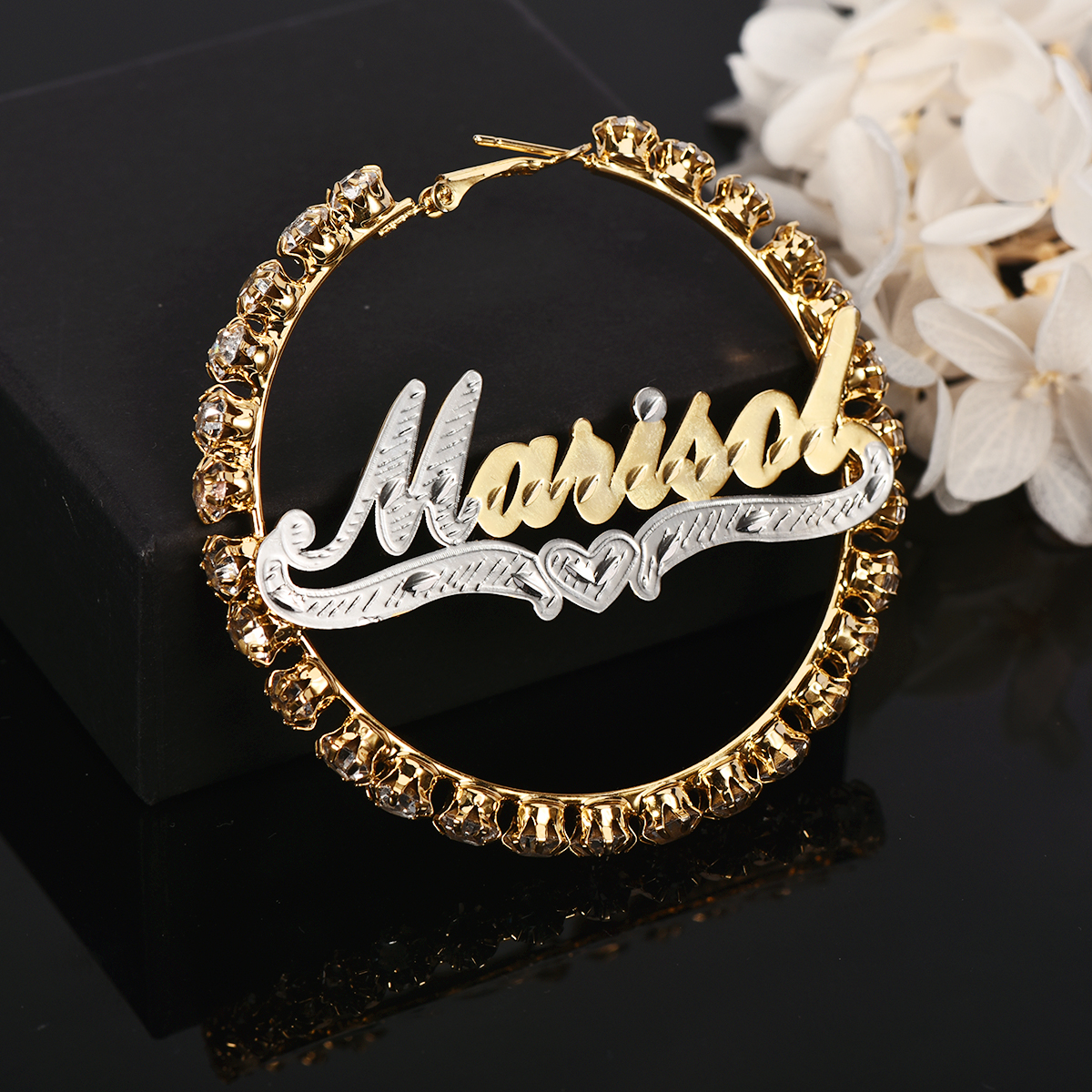 Two Tone Gold Plated Personalized Hoop Name Earrings-silviax