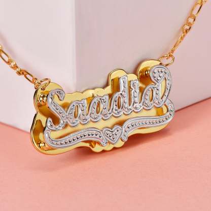 Double Plate Two Tone with Heart Personalized Custom Gold Plated Name Necklace-silviax
