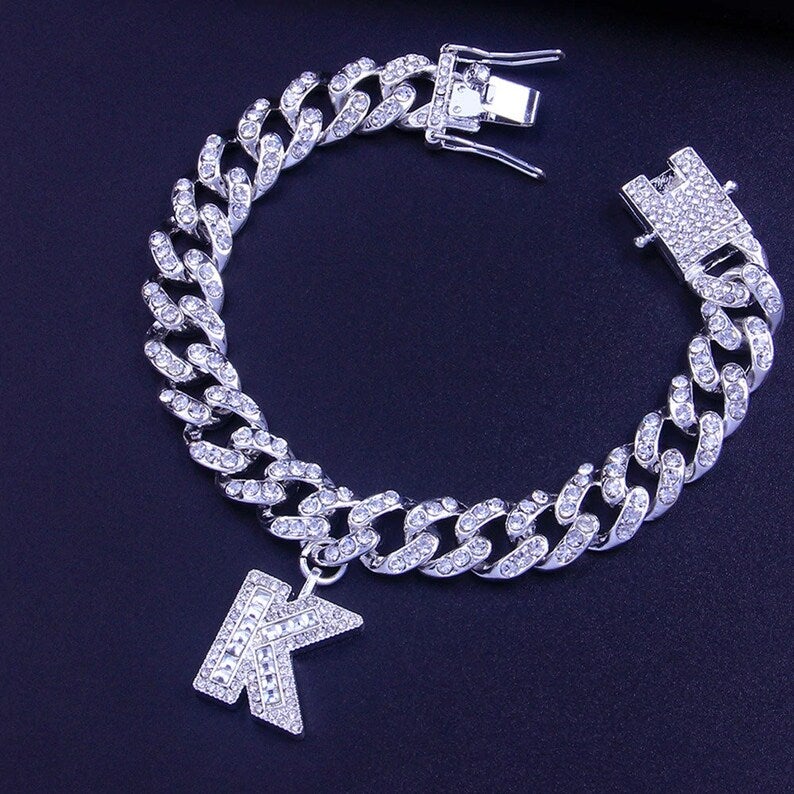 10mm Cuban Link Chain Personalized Custom Gold Plated Initial Bracelet-silviax