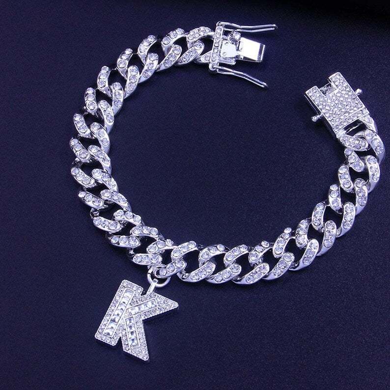 10mm Cuban Link Chain Personalized Custom Gold Plated Initial Bracelet-silviax