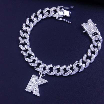 10mm Cuban Link Chain Personalized Custom Gold Plated Initial Bracelet-silviax