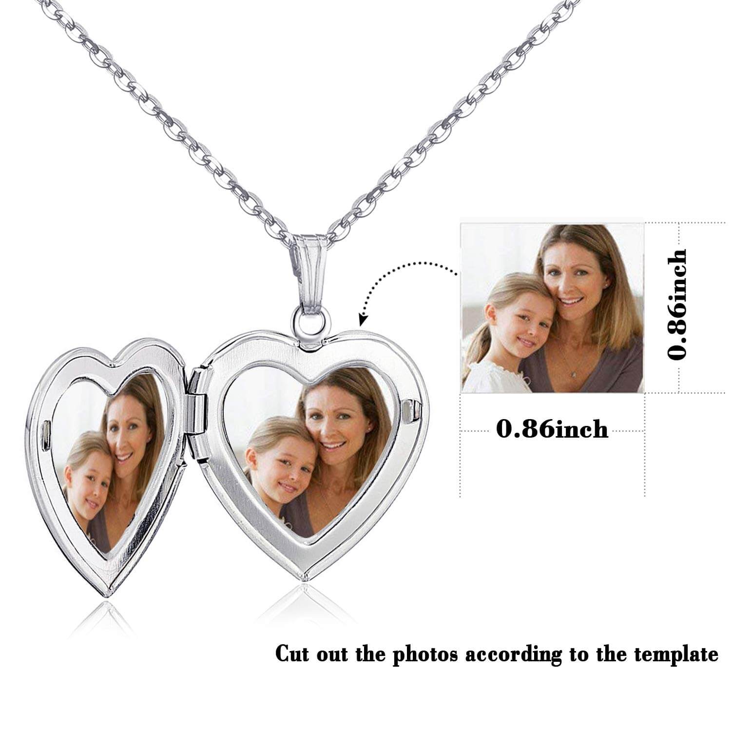 Heart Locket That Engraved "I Love You to the Moon and Back" Two Photos Personalized Custom White Gold Photo Necklace-silviax