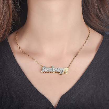 Butterfly Double Plate Two-tone Personalized Custom Gold Plated Name Necklace-silviax