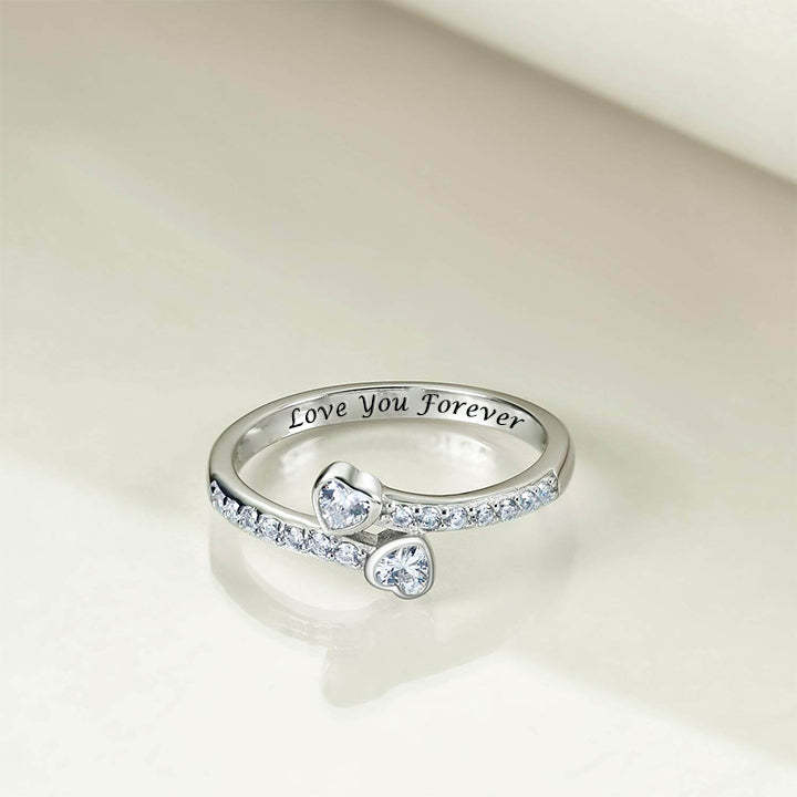 Two Hearts Together Inlaid Zircon Personalized Custom Engraved Ring-silviax