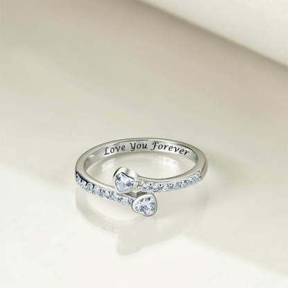 Two Hearts Together Inlaid Zircon Personalized Custom Engraved Ring-silviax