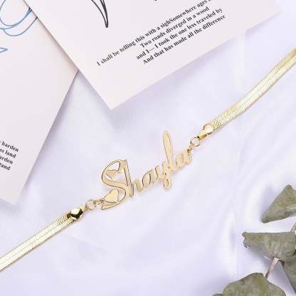 Heart Font Nameplate With Snake Chain Personalized Custom Gold Plated Name Bracelet-silviax