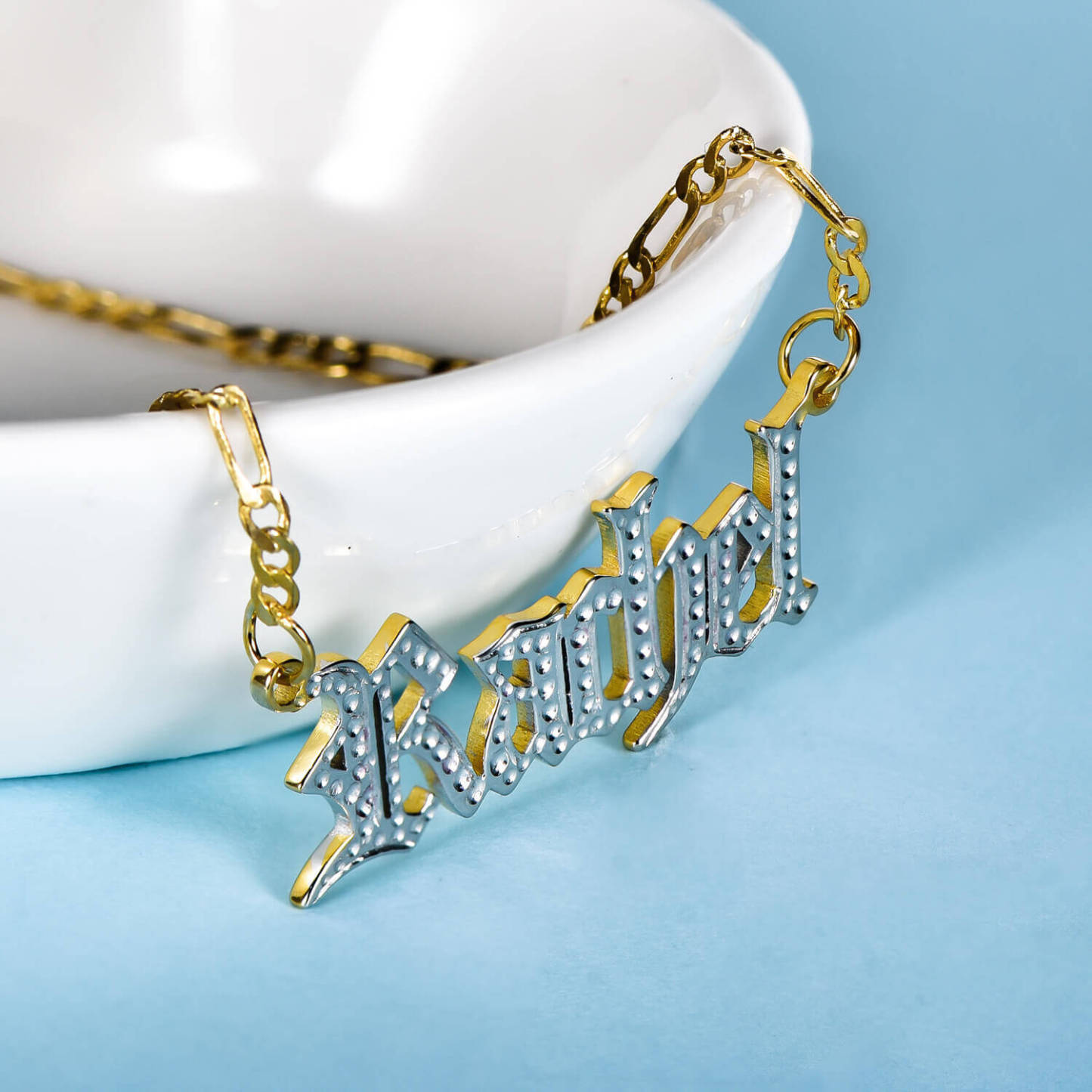 Two Tone Old English Font Personalized Custom Gold Plated Name Necklace-silviax