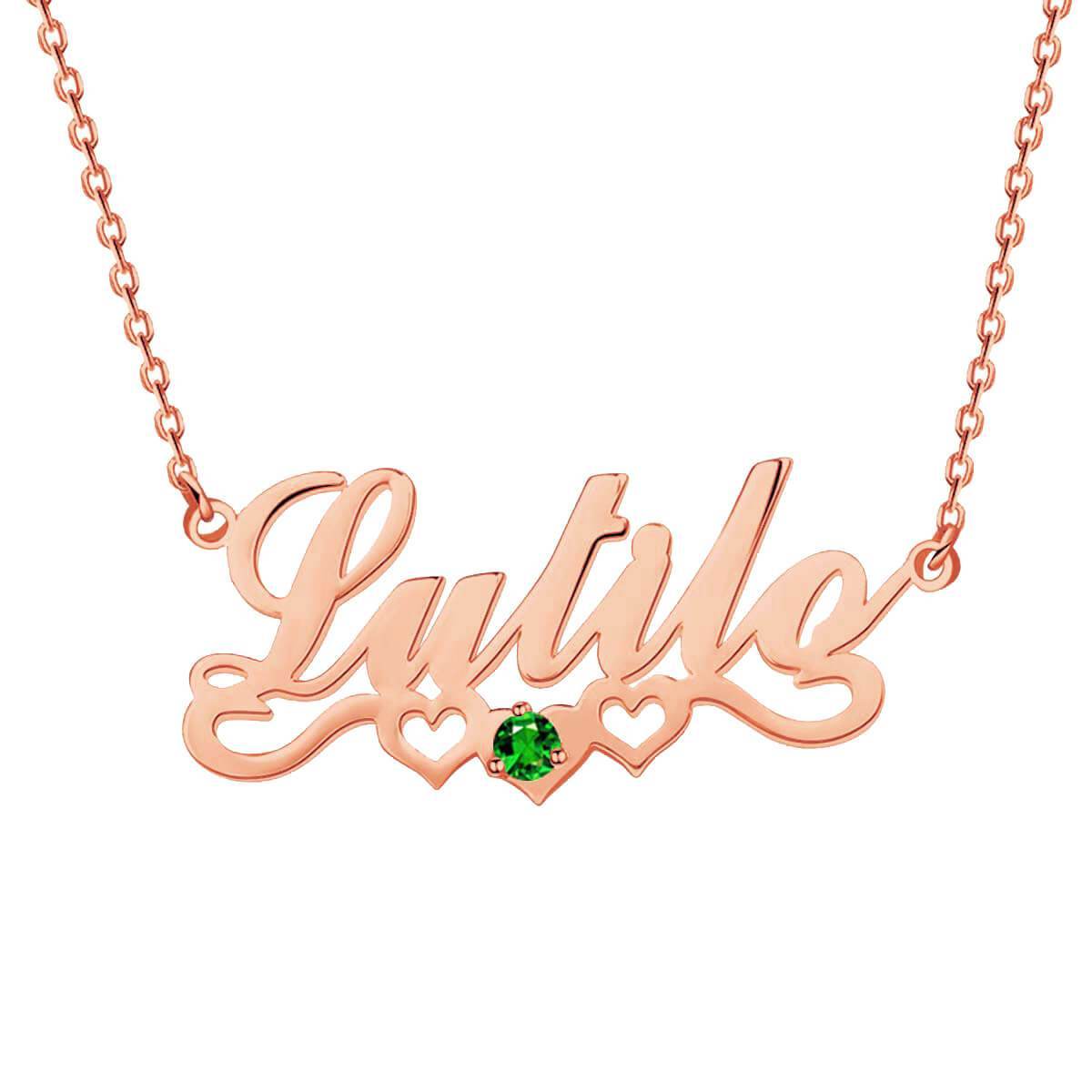 925 Sterling Silver Three Heart With Birthstone Nameplate Personalized Custom Name Necklace-silviax