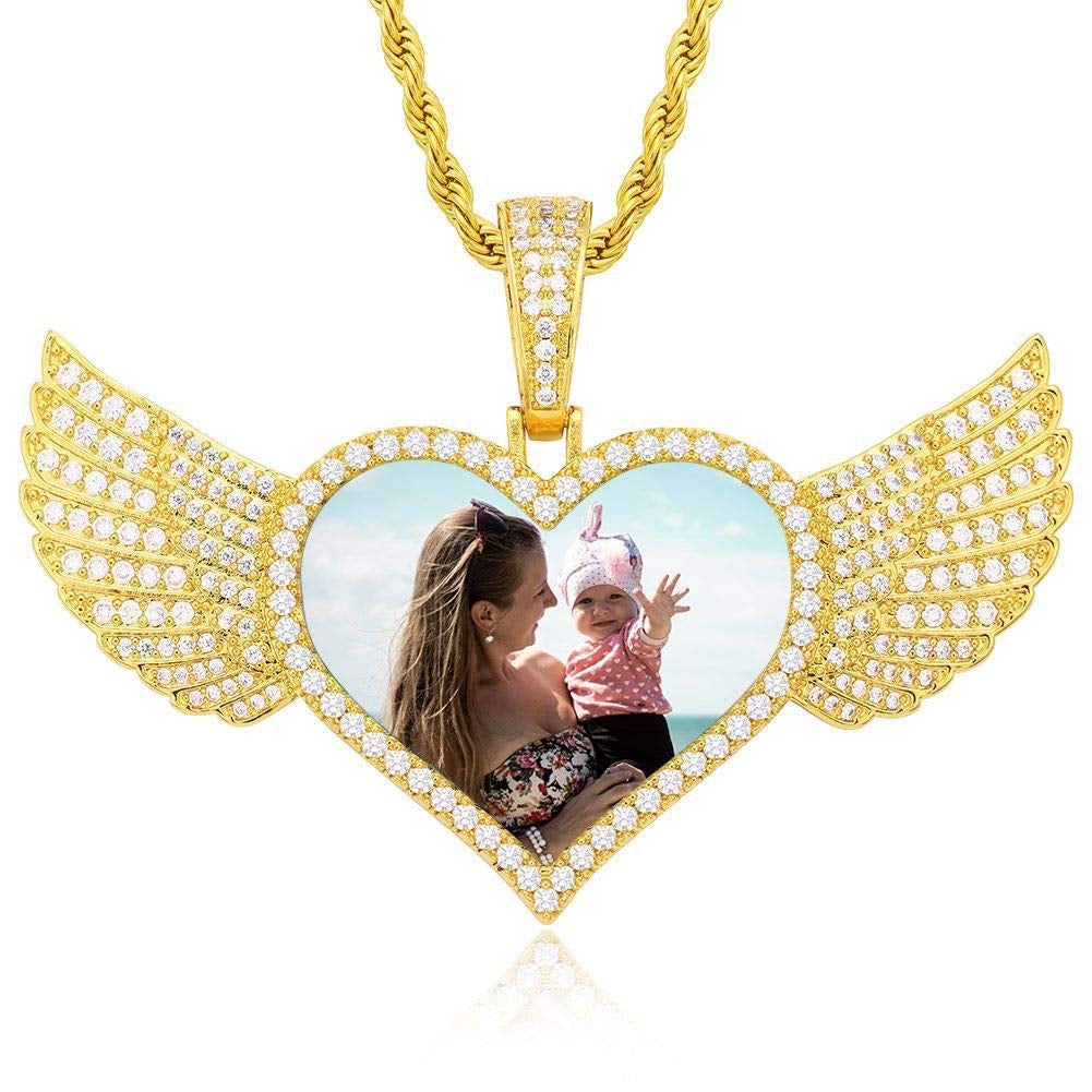 Angel Wings Heart Pendant Gold Plated Personalized Photo Necklace-silviax