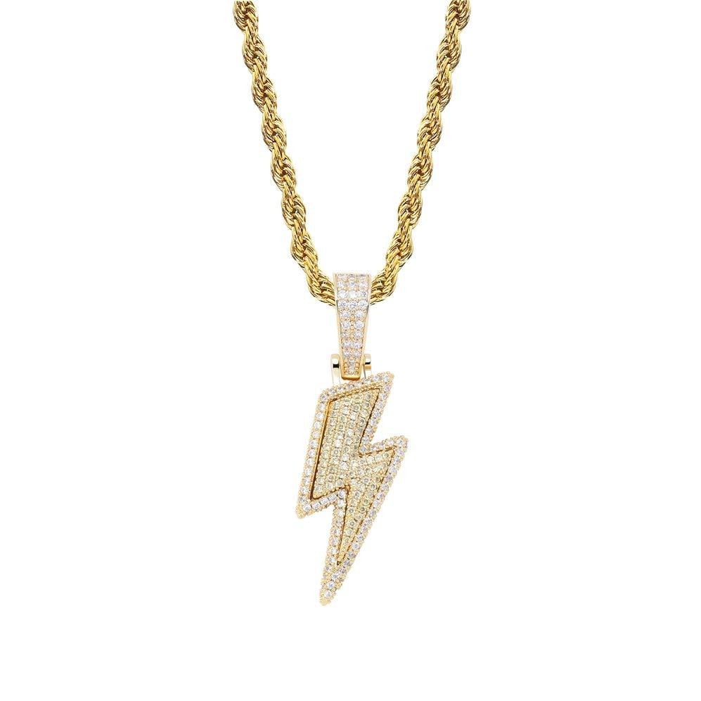 Hip Hop Lightning Pendant Gold Plated Iced Out CZ  Necklace for Men Women-silviax