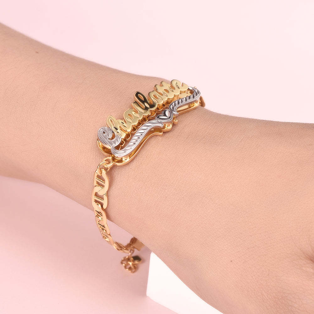 Two Tone Gold Plated Personalized Heart Name Bracelet-silviax