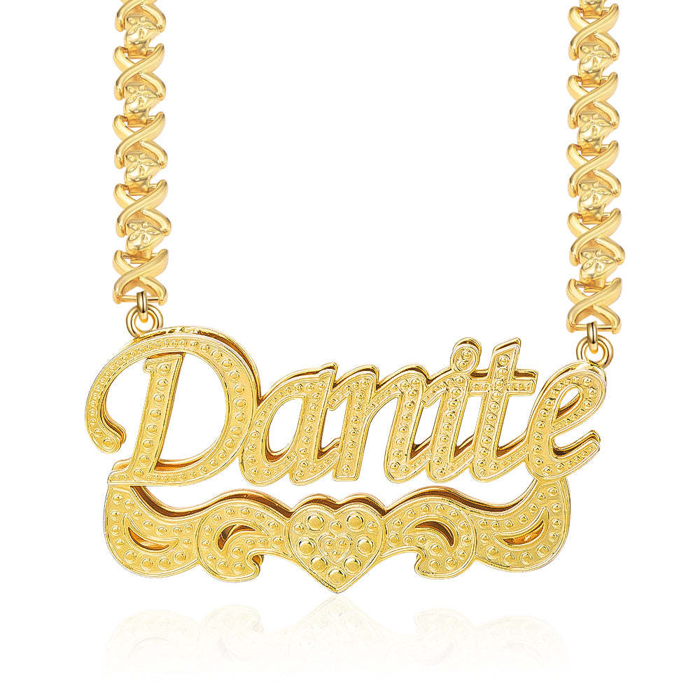 Double Layer Heart Nameplate Pendant Personalized Custom Gold Plated Name Necklace Gift For Her-silviax