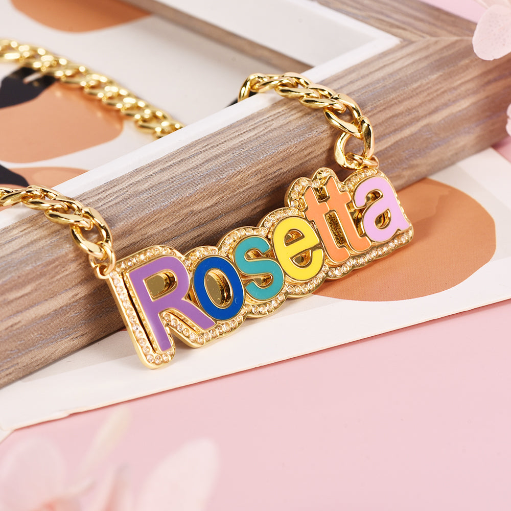 Personalized Gold Plated Multicolor Acrylic Name Necklace-silviax