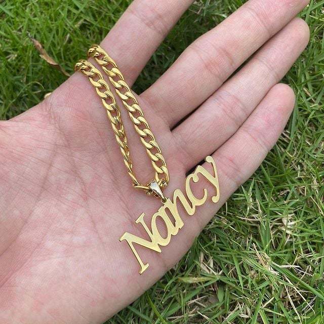 Letter Nameplate Pendant With Cuban Chain Personalized Custom Gold Plated Name Necklace-silviax