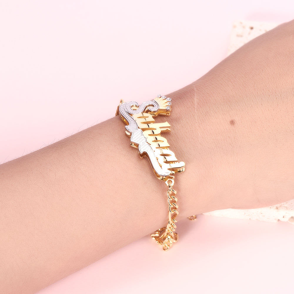 Two Tone Double Layer Crown Heart Personalized Name Bracelet-silviax