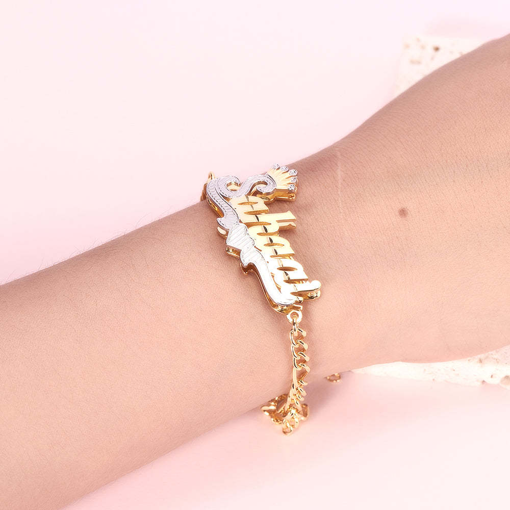 Two Tone Double Layer Crown Heart Personalized Name Bracelet-silviax
