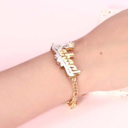 Two Tone Double Layer Crown Heart Personalized Name Bracelet-silviax