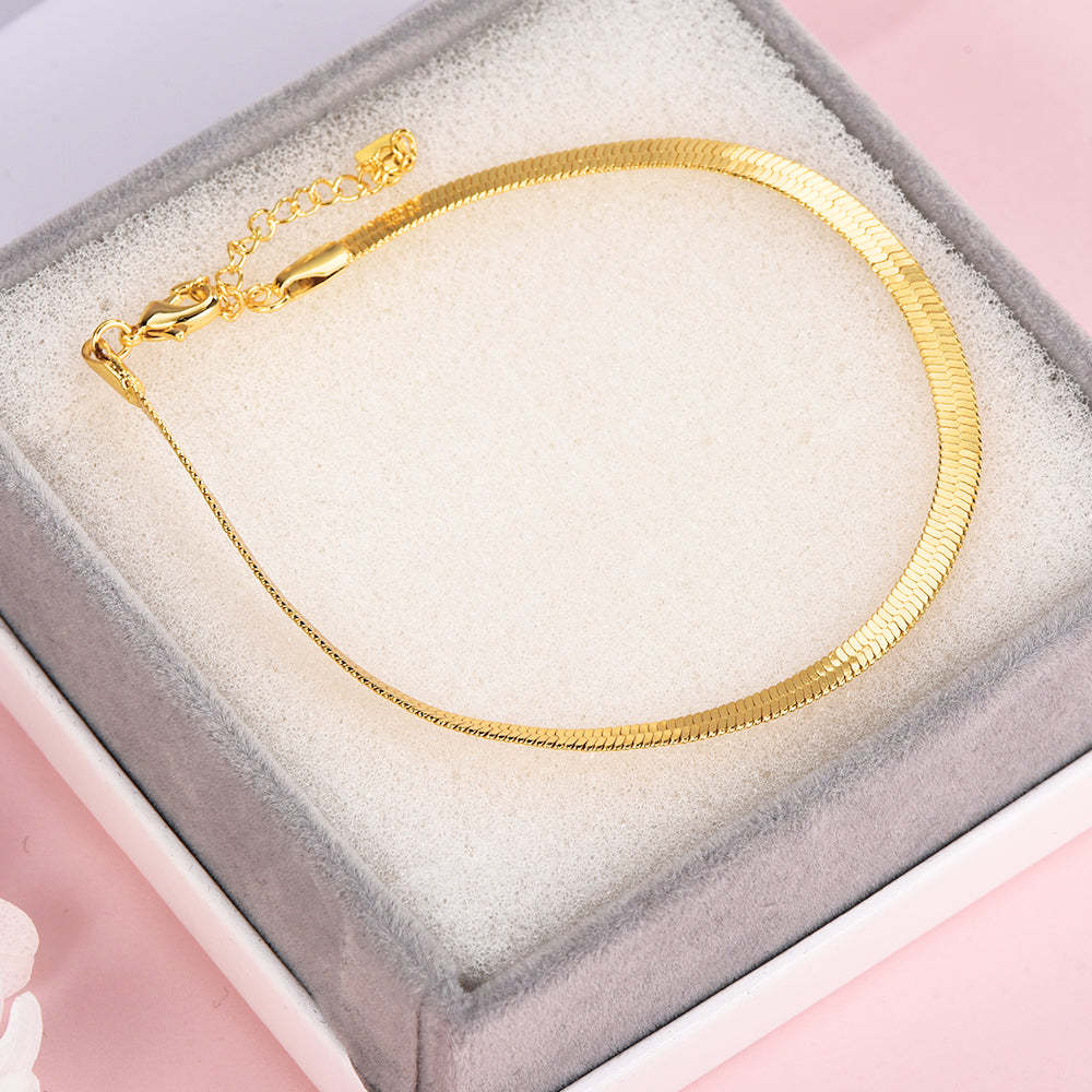4mm Gold Herringbone Chain Bracelet Flat Snake Bracelet-silviax