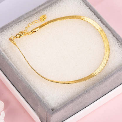 4mm Gold Herringbone Chain Bracelet Flat Snake Bracelet-silviax