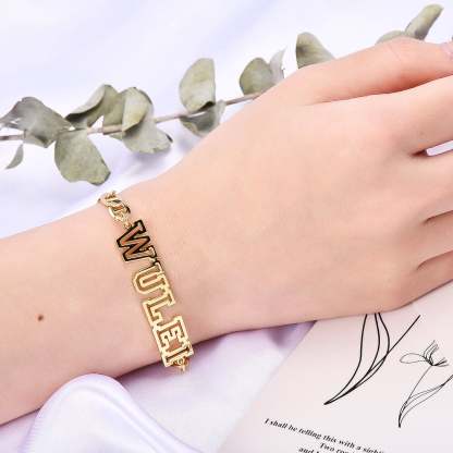 Hollow Letter Nameplate Personalized Custom Gold Plated Name Bracelet-silviax