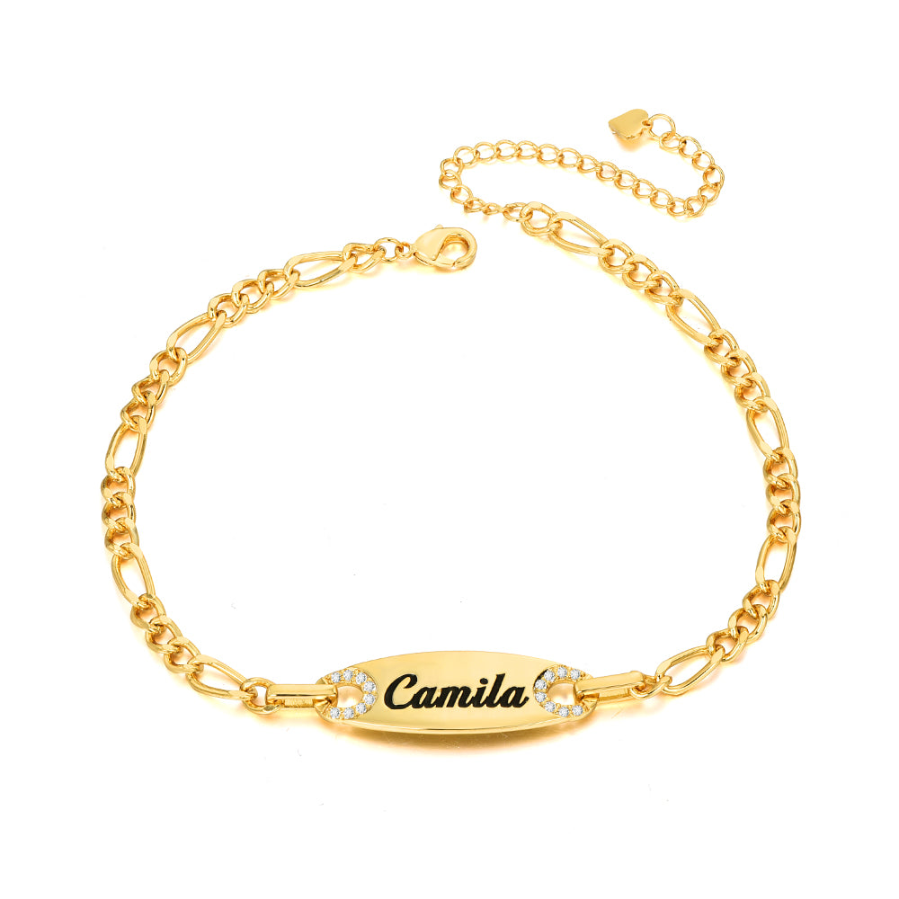 Gold Plated Personalized Engraved Name Zircon Bar Anklet-silviax