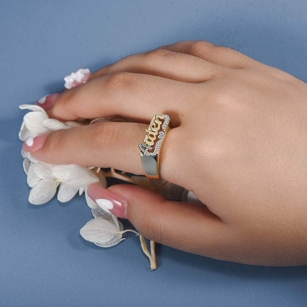 Two Tone Personalized Name Ring with Heart-silviax