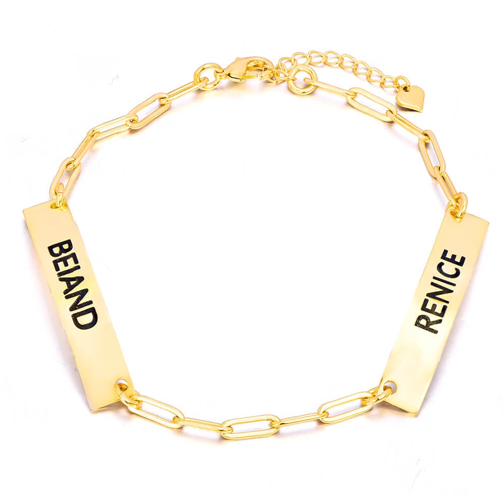 Couples Name Personalized Custom Gold Plated Engraved Bracelet-silviax