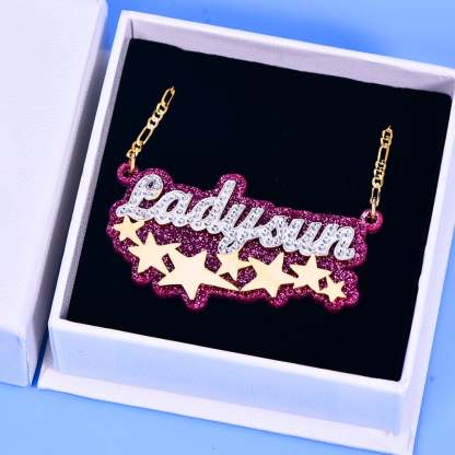 Double Plate Acrylic Two Tone Stars Personalized Custom Gold Plated Name Necklace-silviax