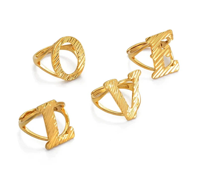 Gold Plated Personalized Custom Zirconia A-Z Initial Ring Women Men Gifts
