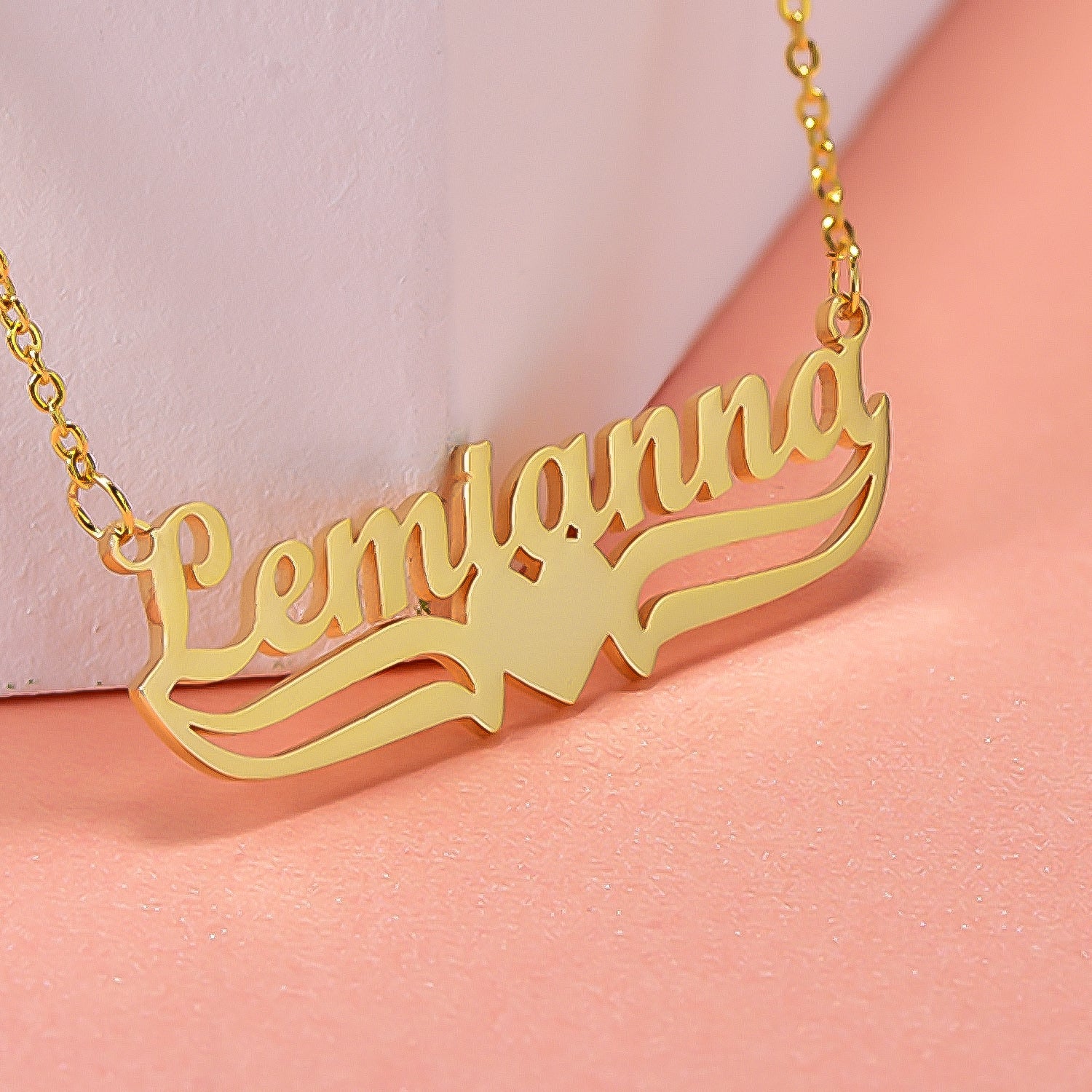 Gold Plated Personalized Name Necklace with Heart-silviax